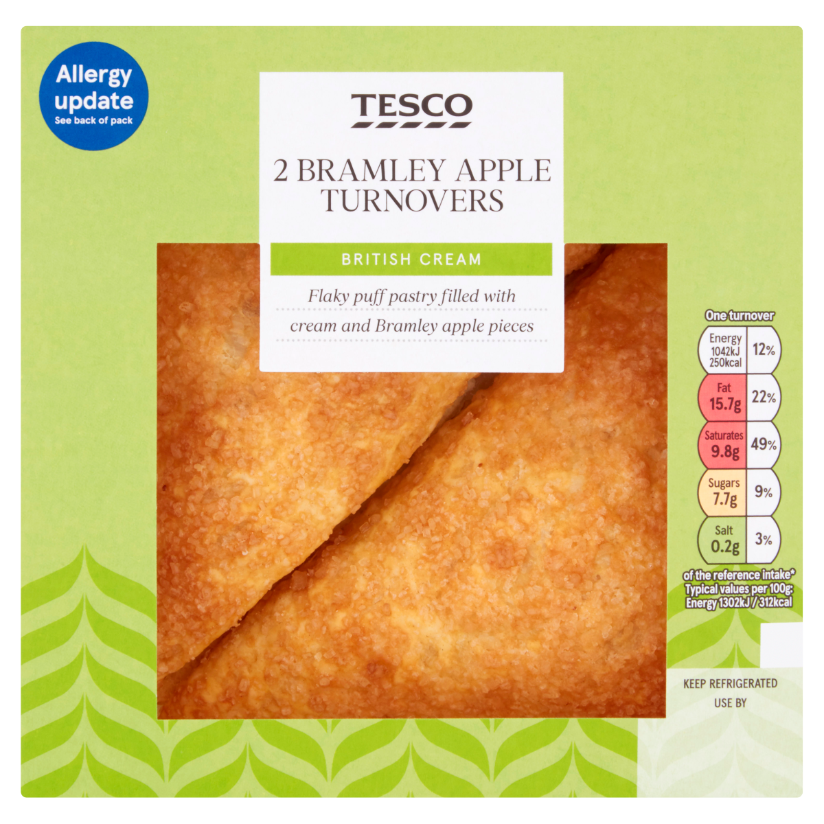 Tesco 2 Bramley Apple Turnovers 160g