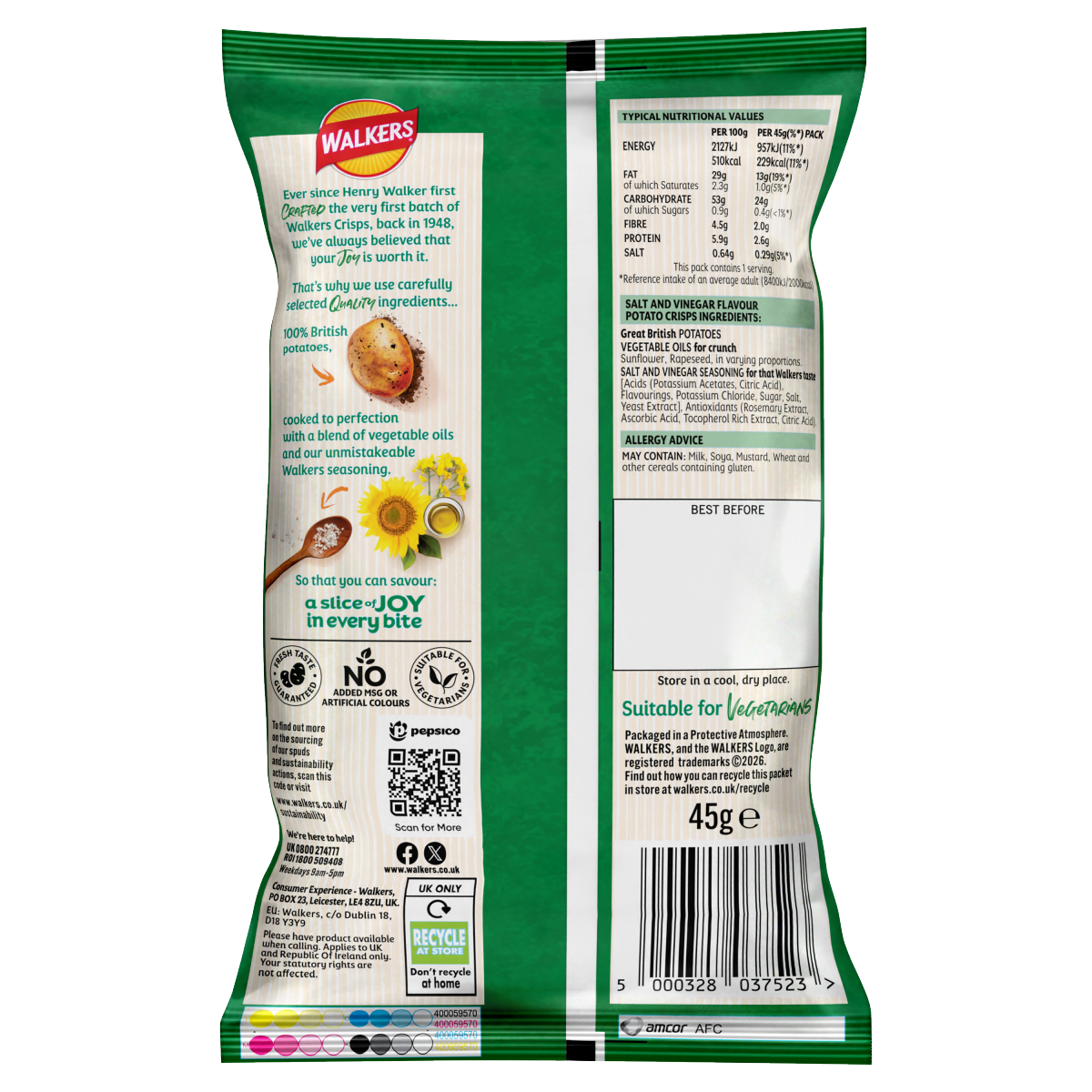 Walkers Salt & Vinegar Grab Bag Crisps 45g