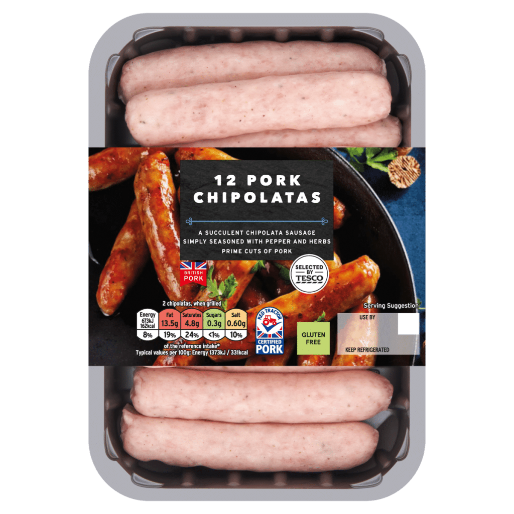 Tesco 12 Pork Chipolatas 375g