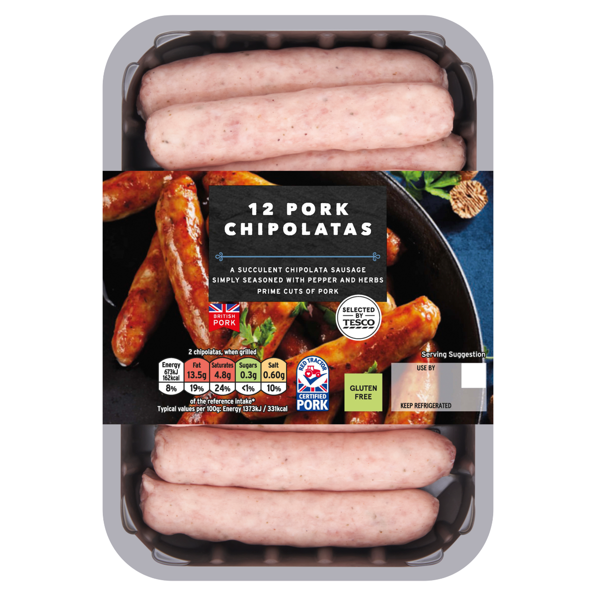 Tesco 12 Pork Chipolatas 375g