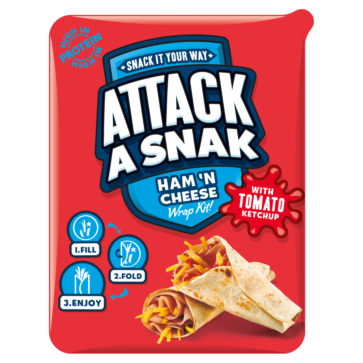 Attack a Snak Ham ‘n Cheese Wrap Kit with Tomato Ketchup 86g