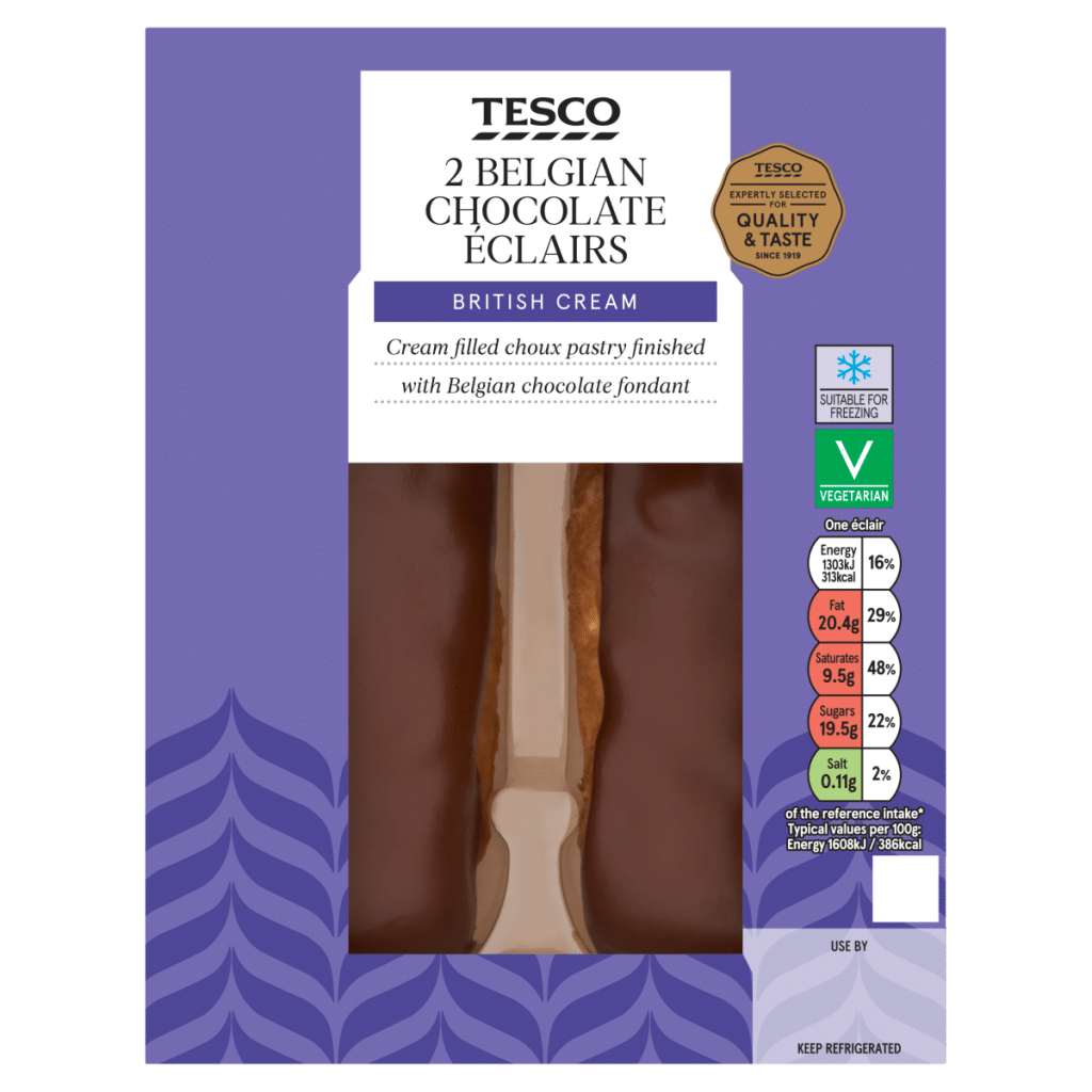 Tesco 2 Belgian Chocolate Eclairs