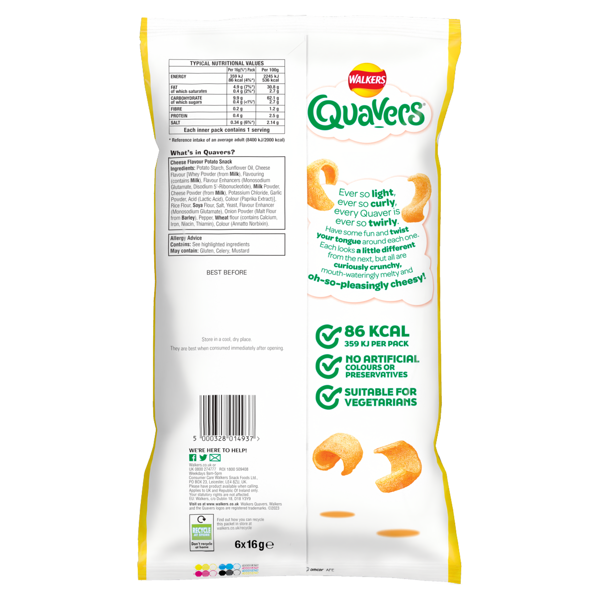 Walkers Quavers Cheese Multipack Snacks 6x16g (Compact)