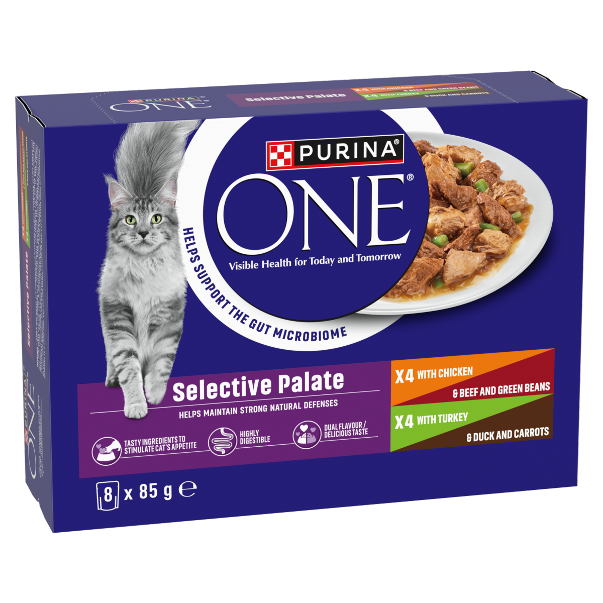 PURINA ONE Selective Palate Mini Filets in Gravy (Chicken, Beef, Turkey & Duck) Wet Cat Food 8x85g