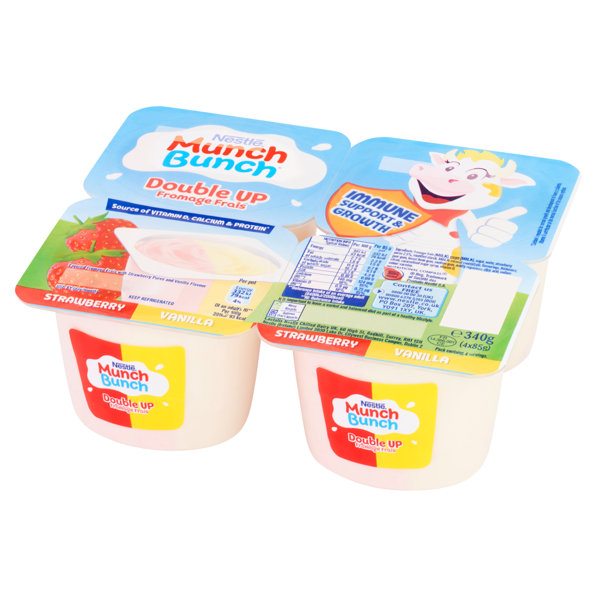 Munch Bunch Double Up Fromage Frais Strawberry Vanilla 4 x 85g (340g)