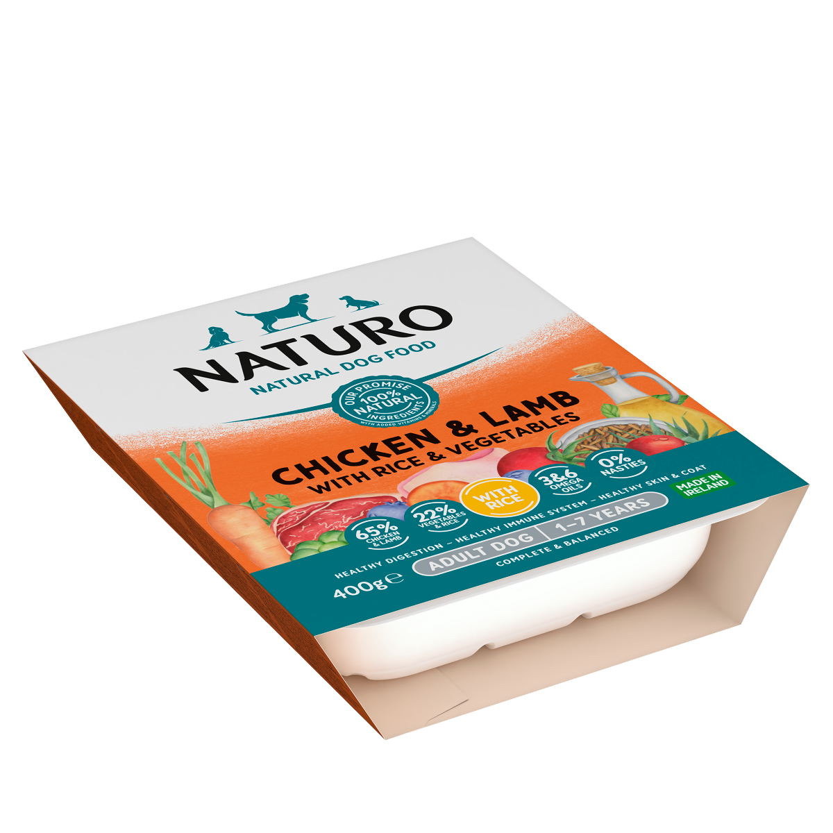 Naturo Natural Dog Food Chicken & Lamb with Rice and Vegetables Adult Dog 1 to 7 Years 400g