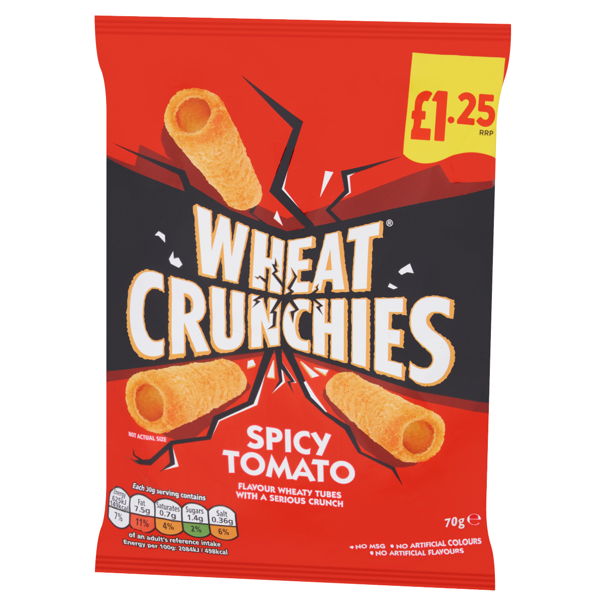 Wheat Crunchies Spicy Tomato Flavour Wheaty Tubes with a Serious Crunch 70g