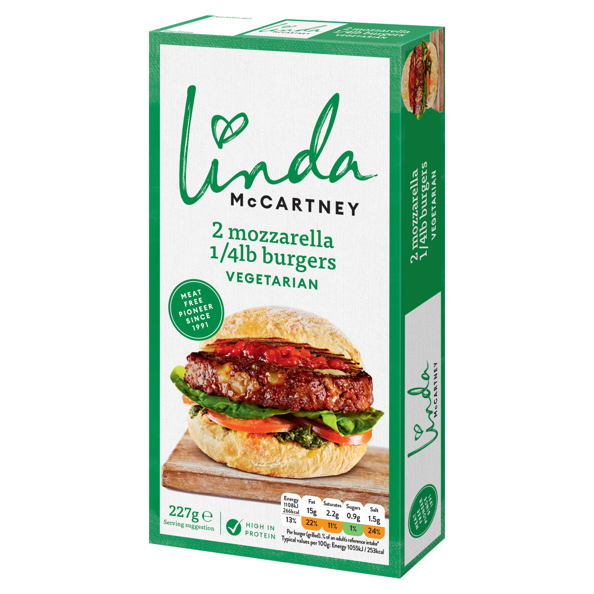 Linda McCartney 2 Mozzarella 1/4lb Burgers Vegetarian 227g