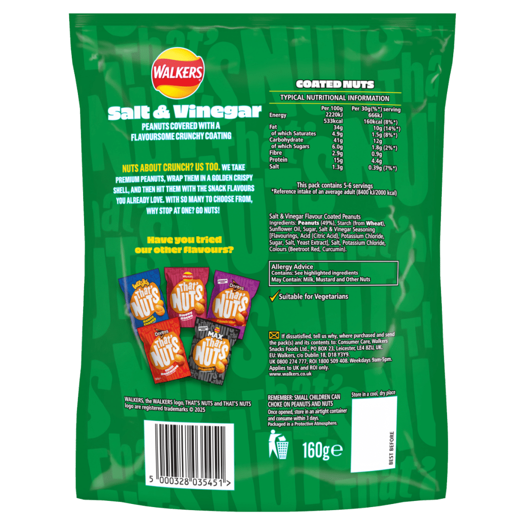 That’s Nuts Walkers Salt & Vinegar Sharing Coated Peanuts 160g