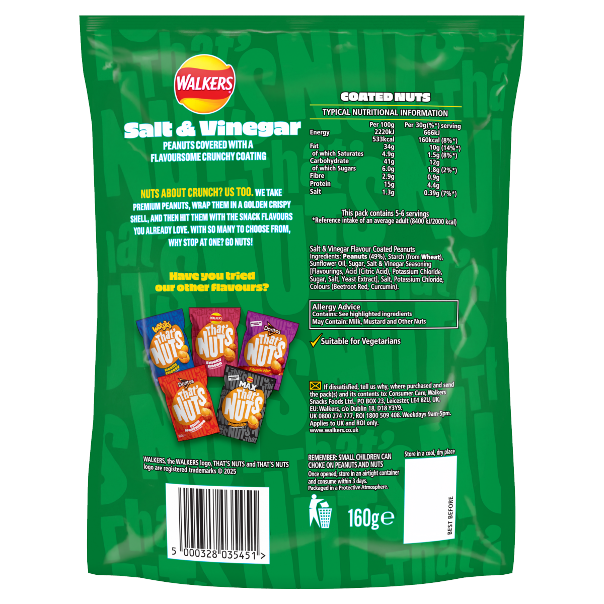 That’s Nuts Walkers Salt & Vinegar Sharing Coated Peanuts 160g