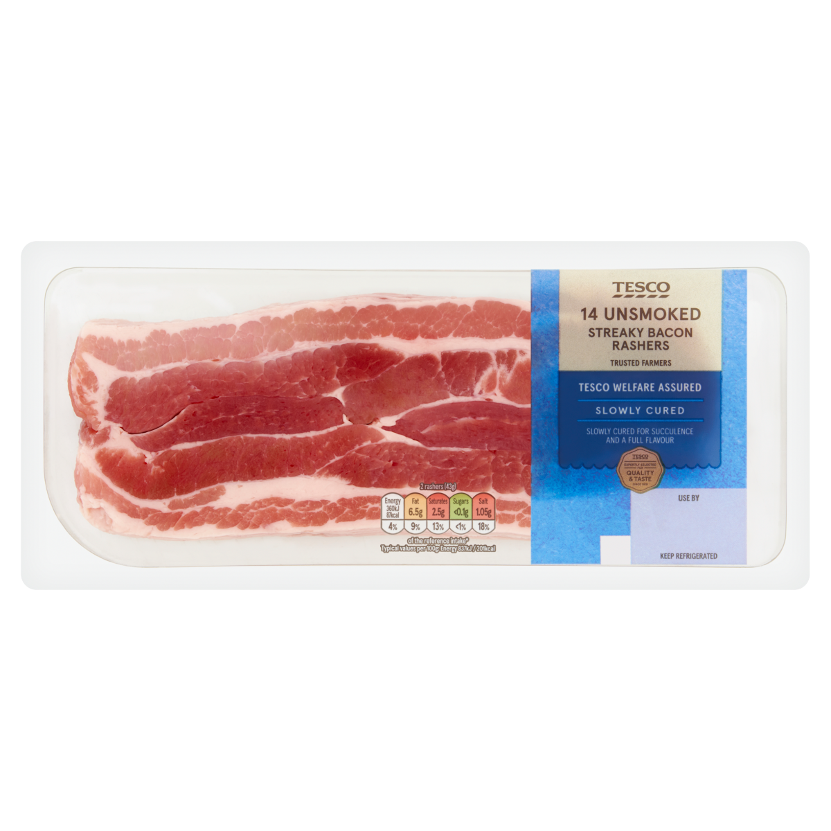 Tesco 14 Unsmoked Streaky Bacon Rashers 300g