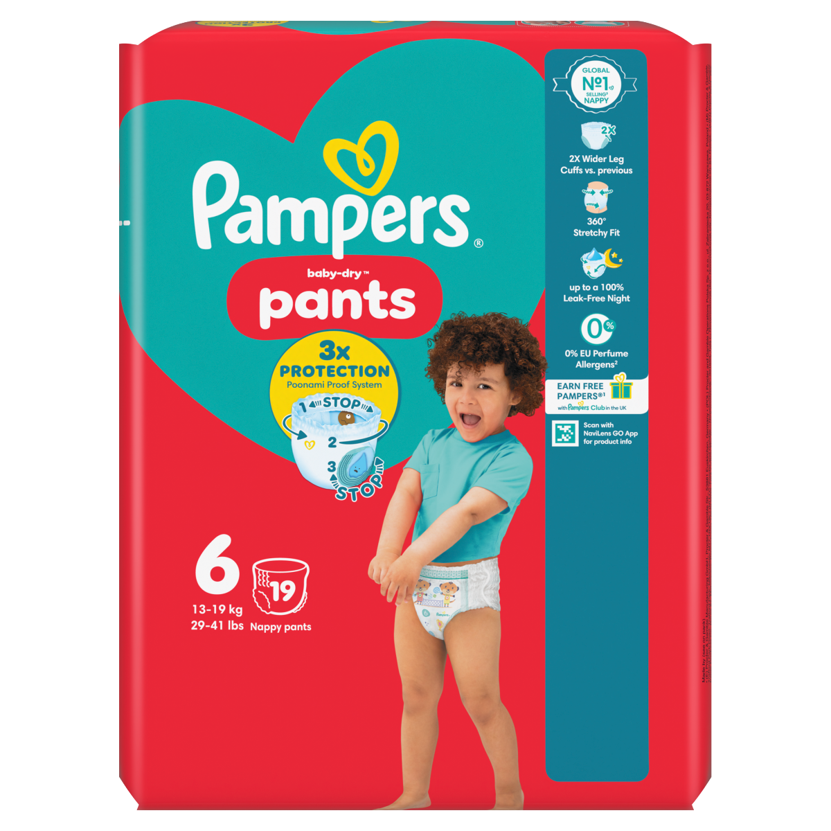 Pampers Baby-Dry Nappy Pants Size 6, 19 Nappies, 13kg-19kg, Carry Pack