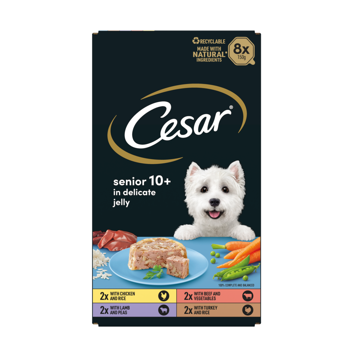 CESAR® Senior Wet Dog Food Trays Meat in Delicate Jelly 8 x 150g