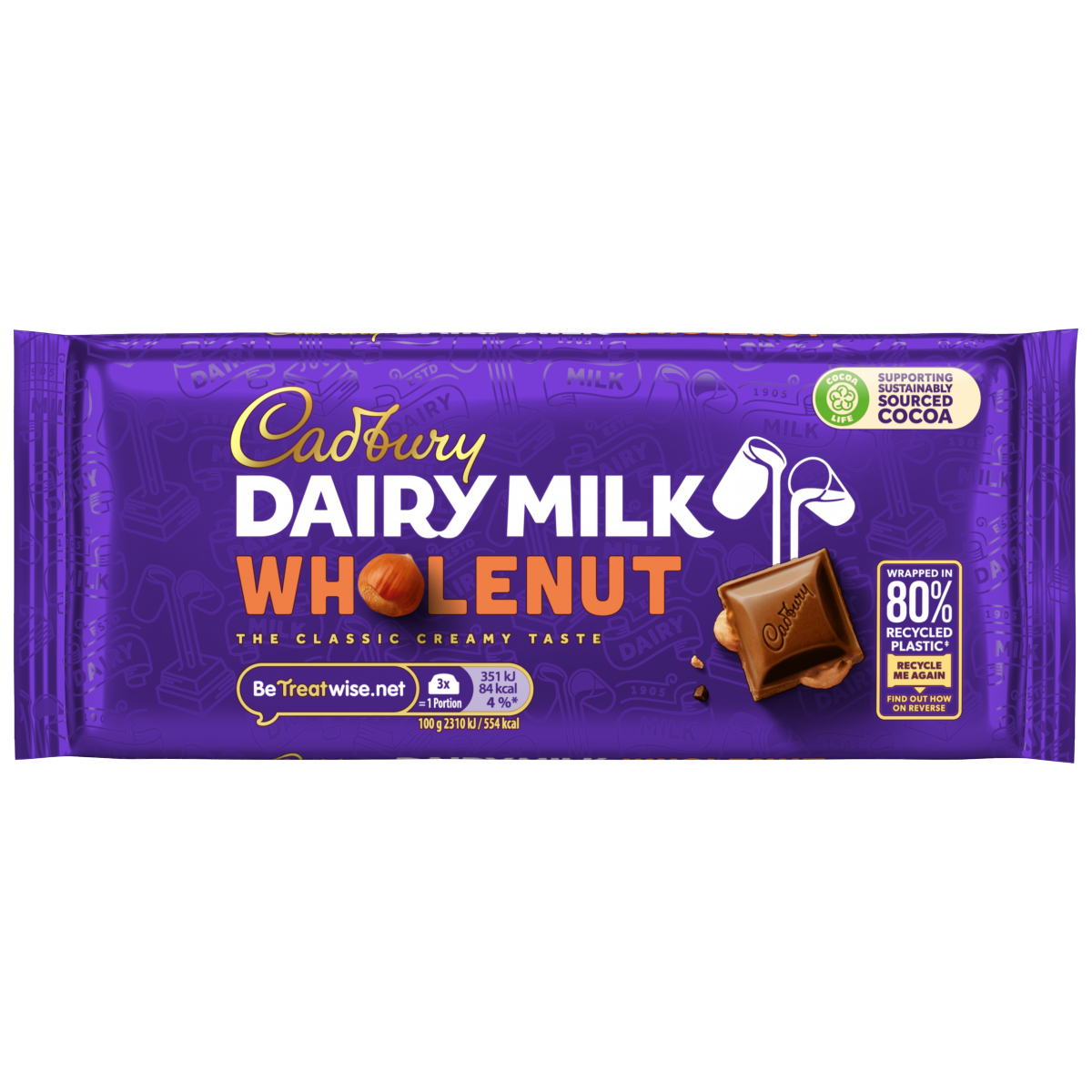 Cadbury Dairy Milk Wholenut Chocolate Bar 120g