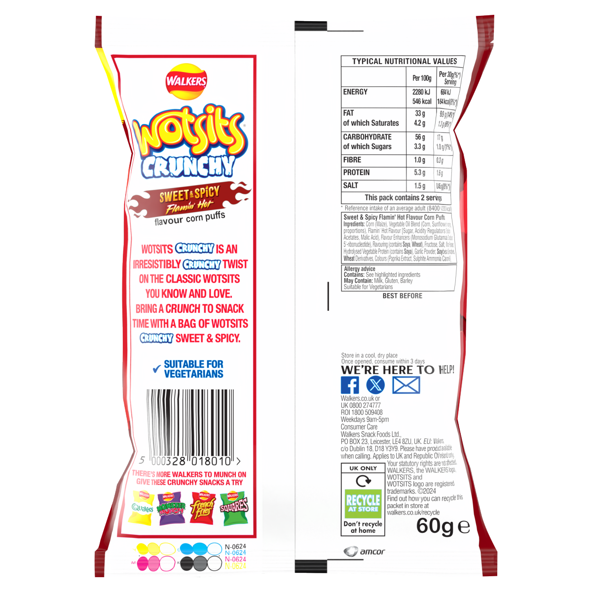 Walkers Wotsits Crunchy Sweet & Spicy Snacks Crisps £1.25 RRP PMP 60g