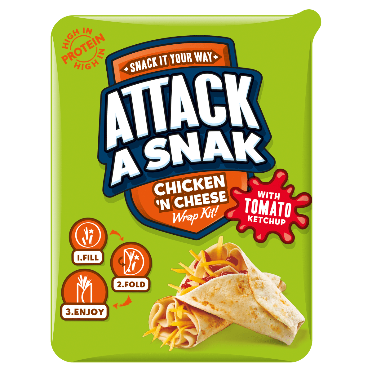 Attack a Snak Chicken 'n Cheese Wrap Kit with Tomato Ketchup 86g - One Stop