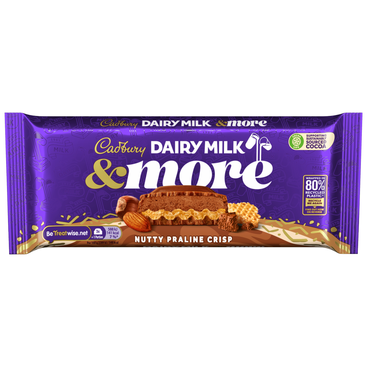Cadbury Dairy Milk &More Nutty Praline Crisp Chocolate Bar 180g