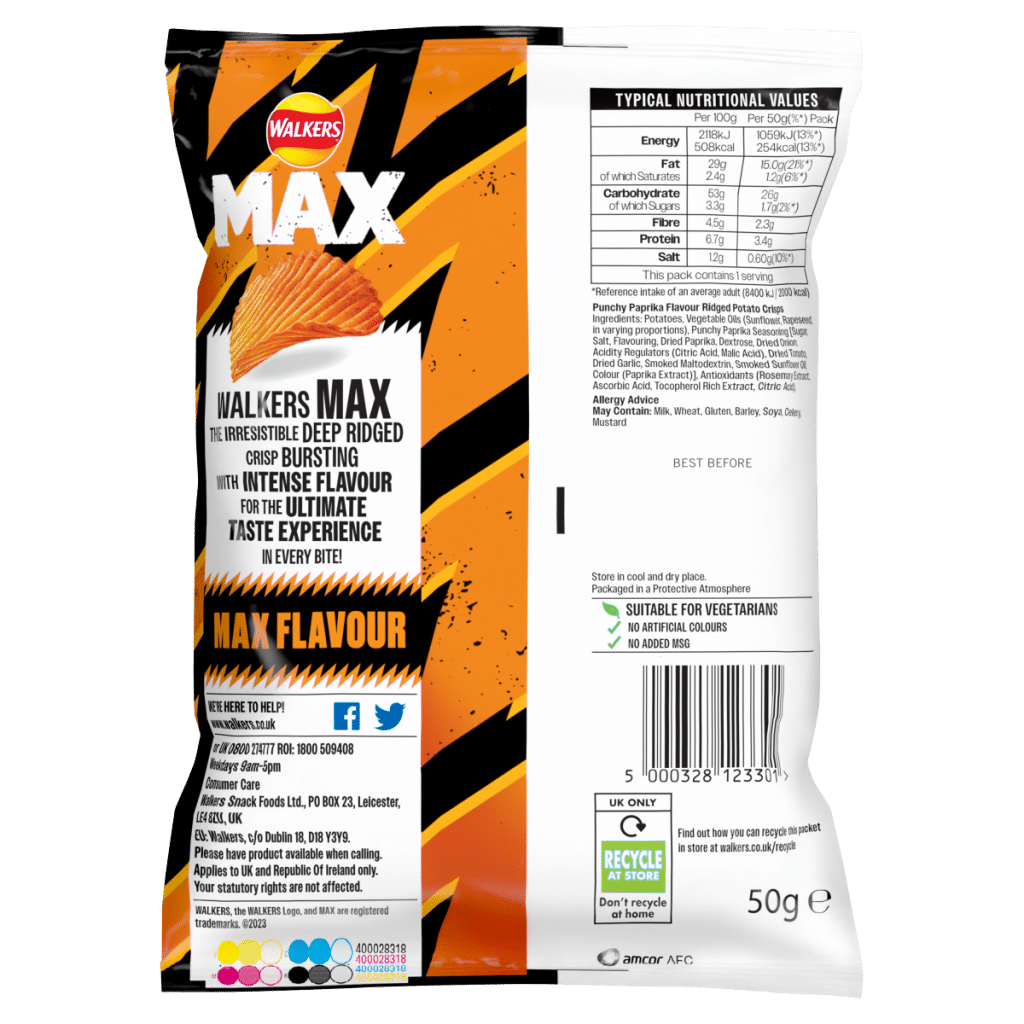 Walkers Max Punchy Paprika Crisps 50g