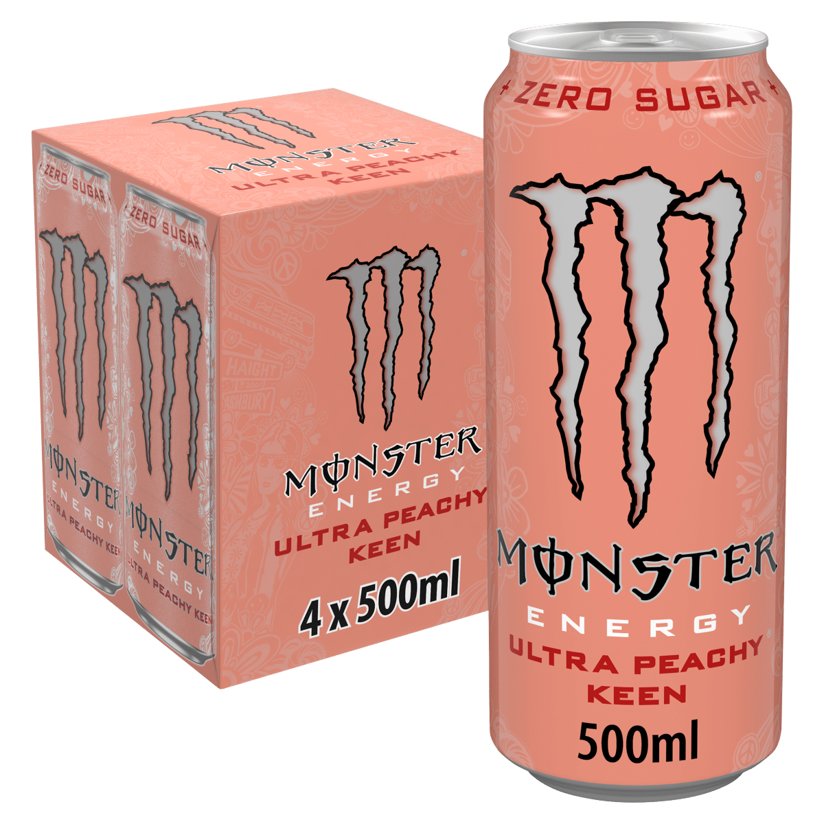 Monster Energy Drink Ultra Peachy Keen Zero Sugar 4 x 500ml