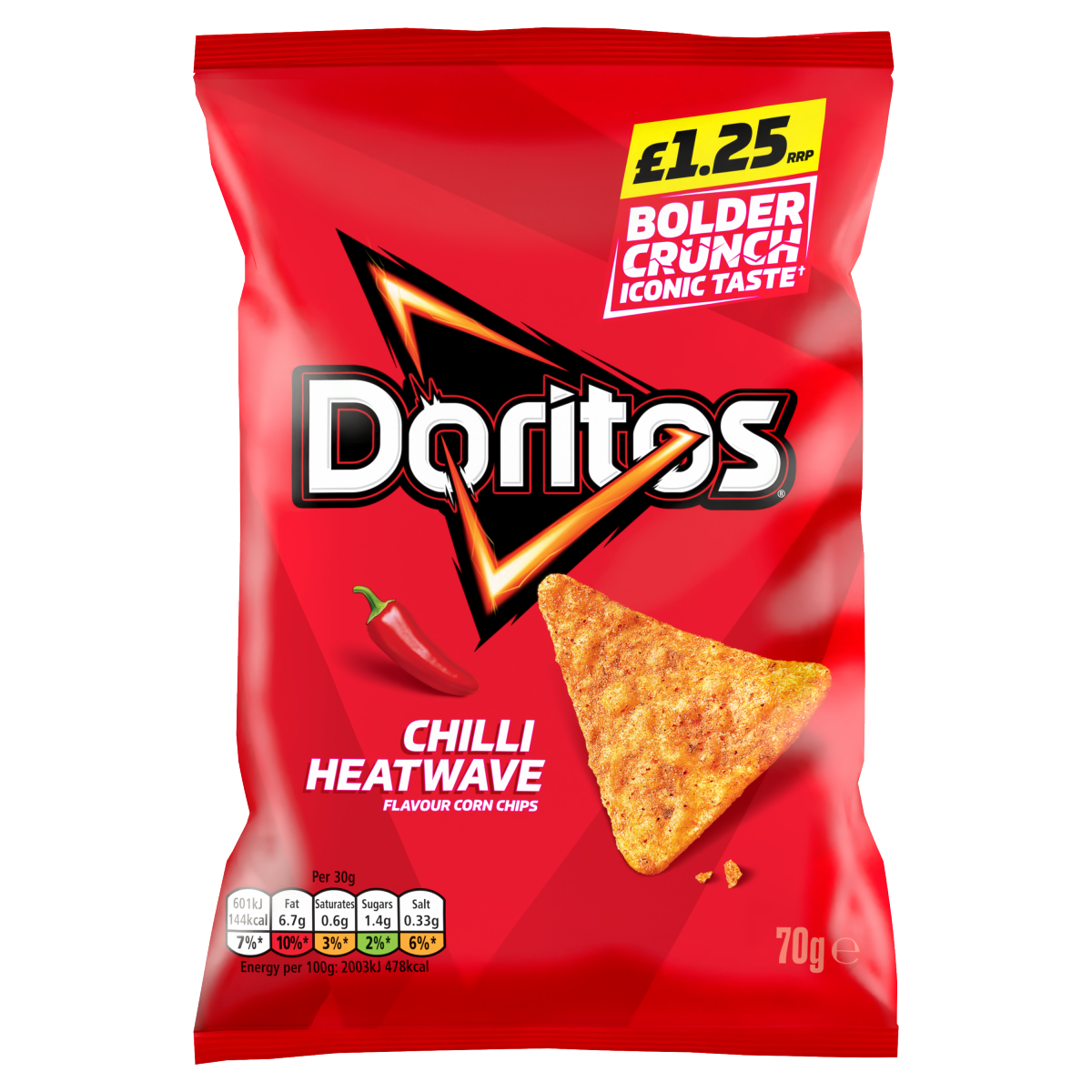 Doritos Chilli Heatwave Tortilla Chips Sharing Bag Crisps 70g PMP £1.25 RRP