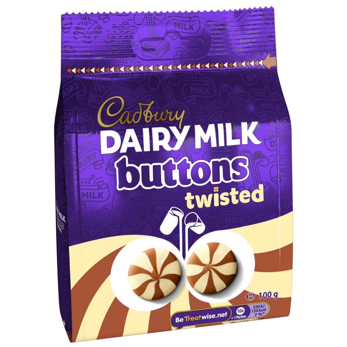 Cadbury Dairy Milk Twisted Milk & White Chocolate Buttons Bag 100g