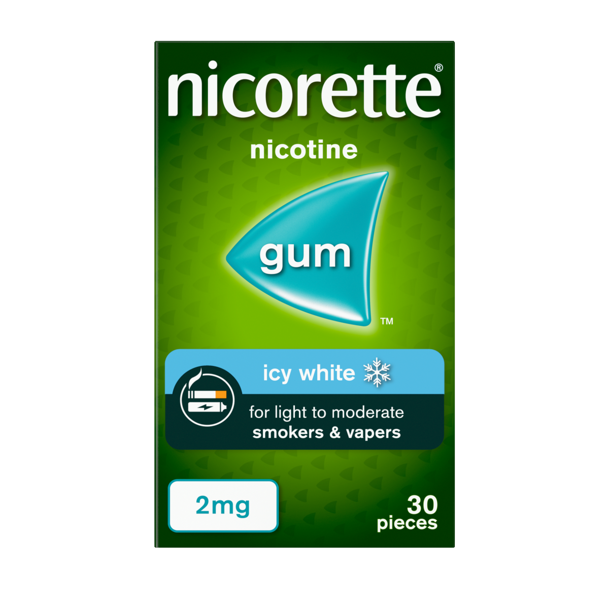 Nicorette Icy White 2mg Gum 30 Pieces Quit Smoking Aid