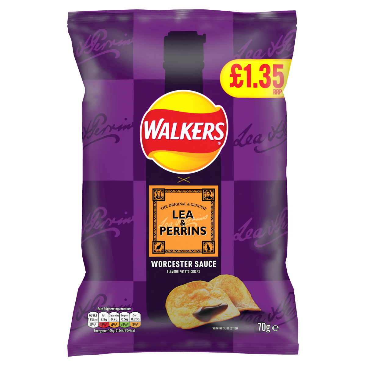 Walkers Lea & Perrins Worcester Sauce Sharing Crisps 70g PMP RRP £1.35