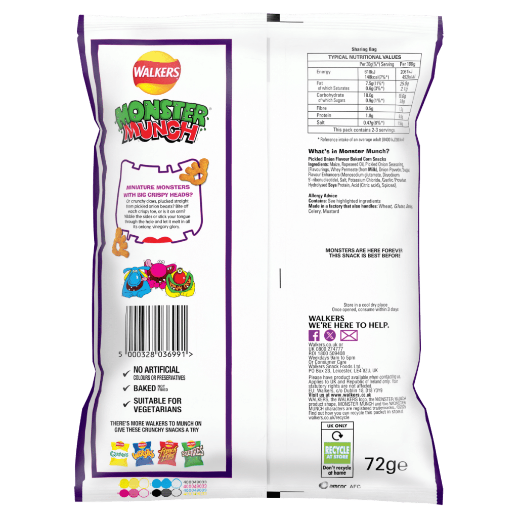 Walkers Monster Munch Pickled Onion Crisps 72g PMP £1.35 RRP