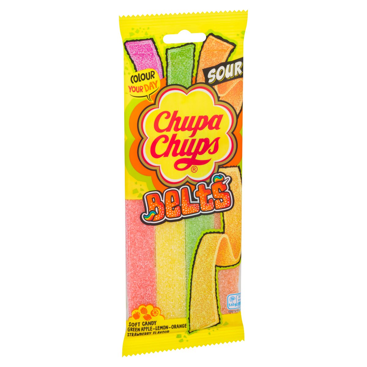 Chupa Chups Green Apple-Lemon-Orange Strawberry Flavour Soft Candy Belts 90g