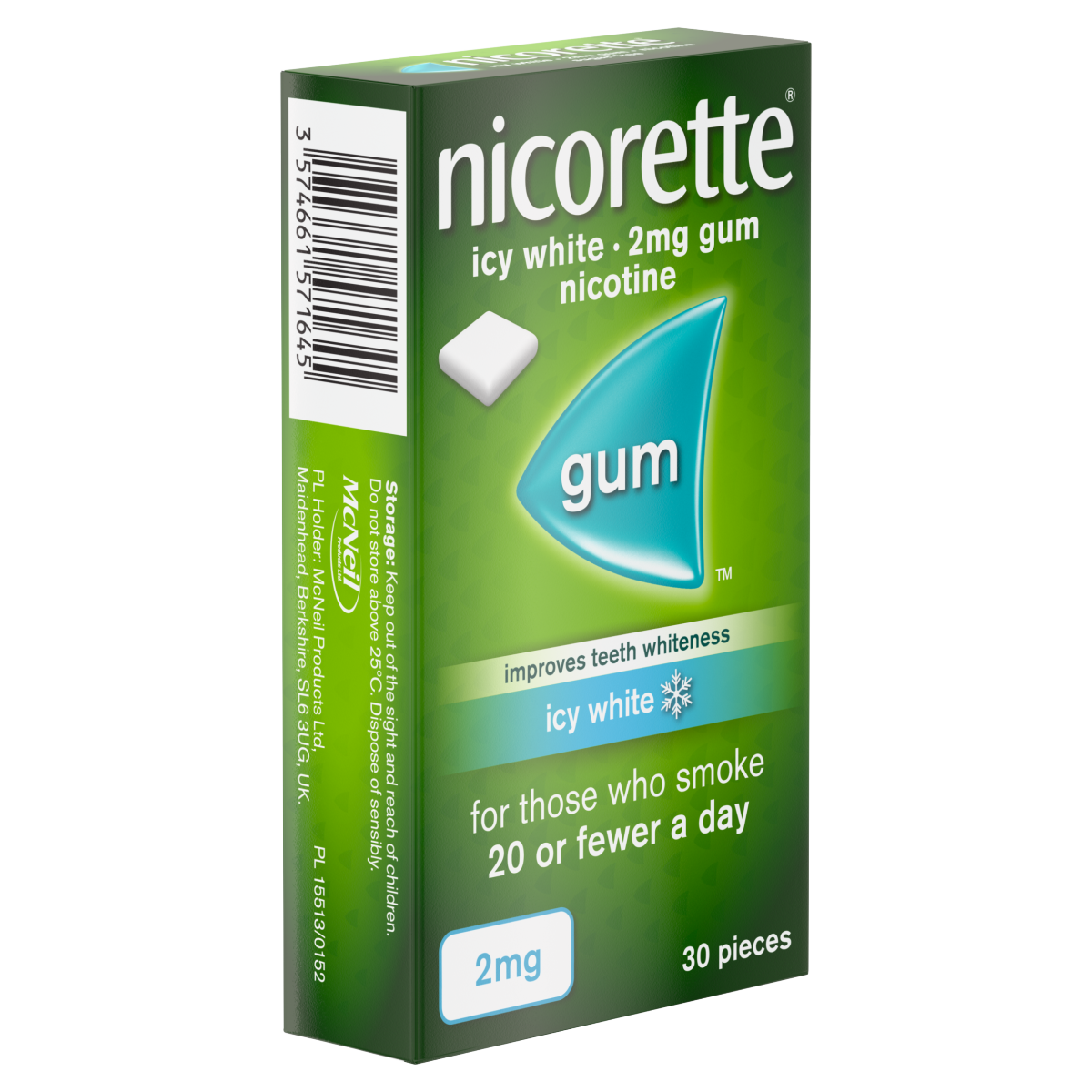 Nicorette Icy White 2mg Gum 30 Pieces Quit Smoking Aid