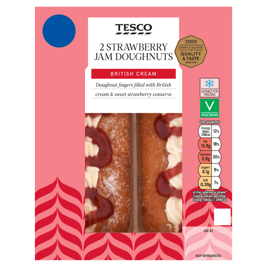 Tesco 2 Strawberry Jam Doughnuts