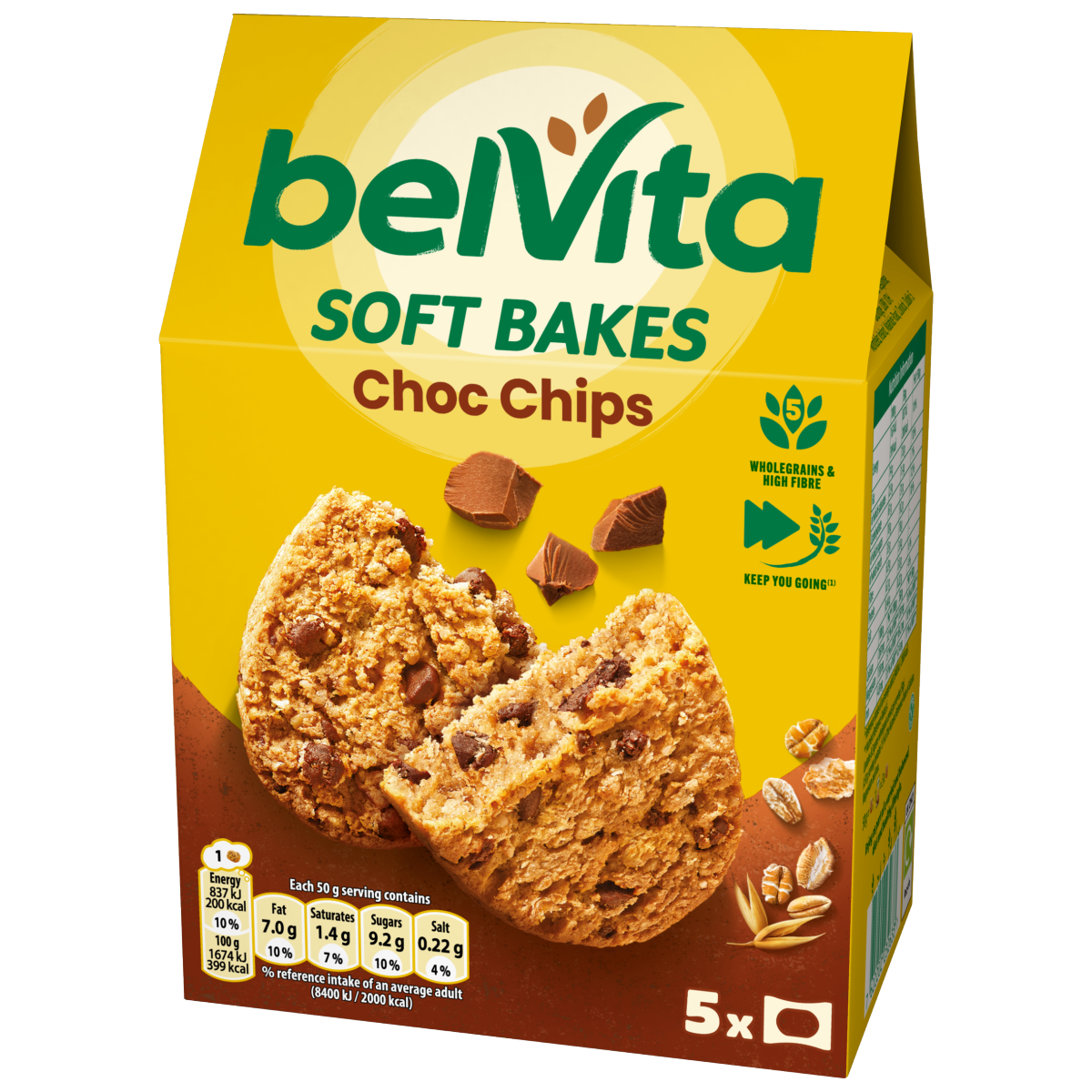 Belvita Soft Bakes Chocolate Chip Cereal Snack Bars Multipack 250g (5 x 50g)