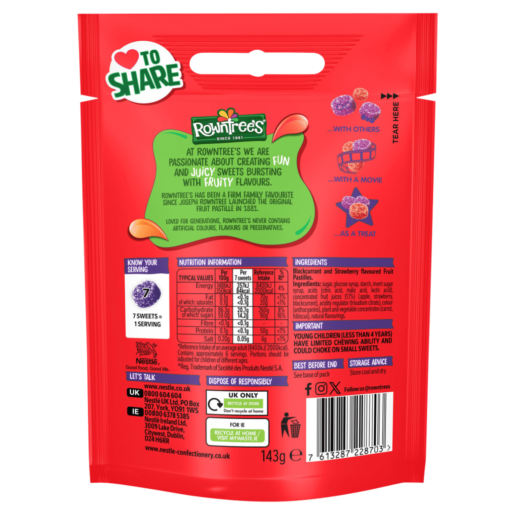 Rowntree’s Strawberry & Blackcurrant Fruit Pastilles 143g