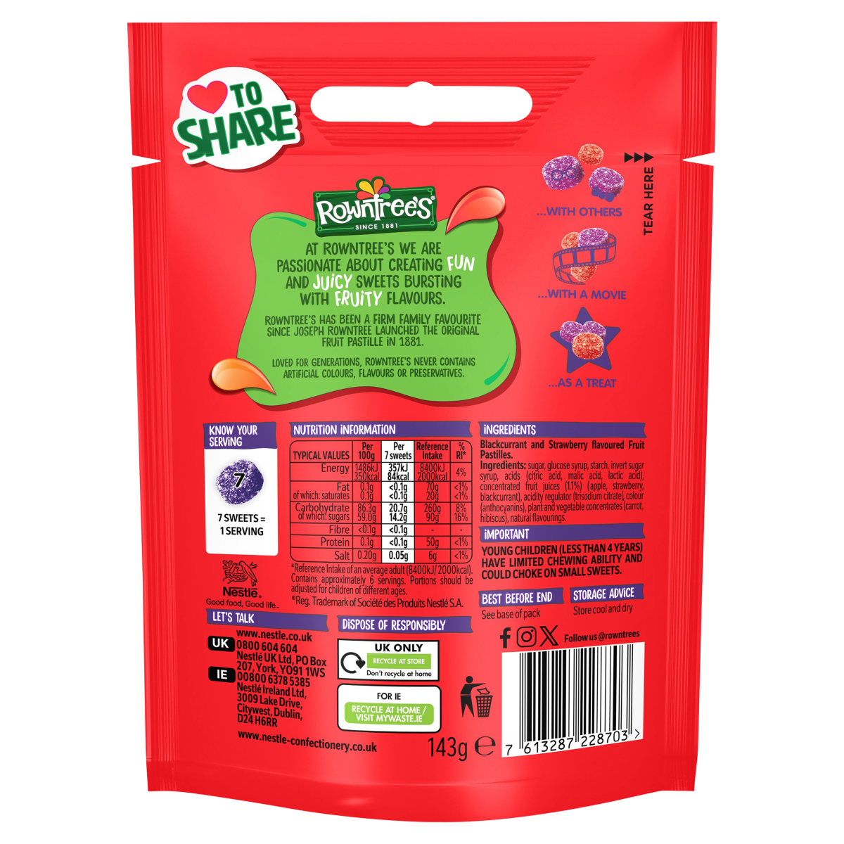 Rowntree’s Strawberry & Blackcurrant Fruit Pastilles 143g