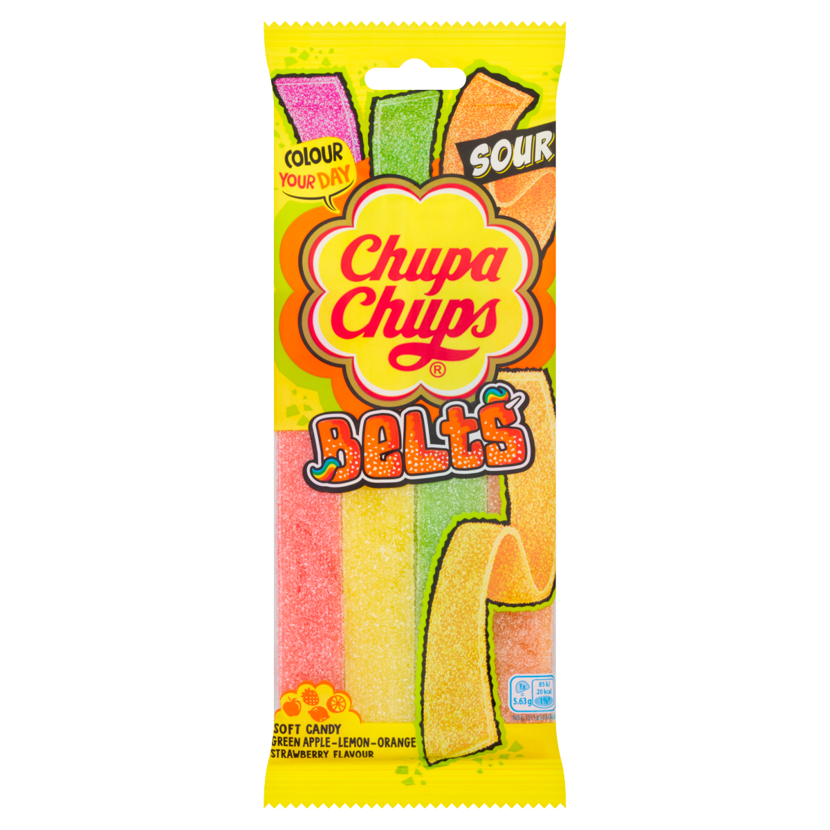 Chupa Chups Green Apple-Lemon-Orange Strawberry Flavour Soft Candy Belts 90g