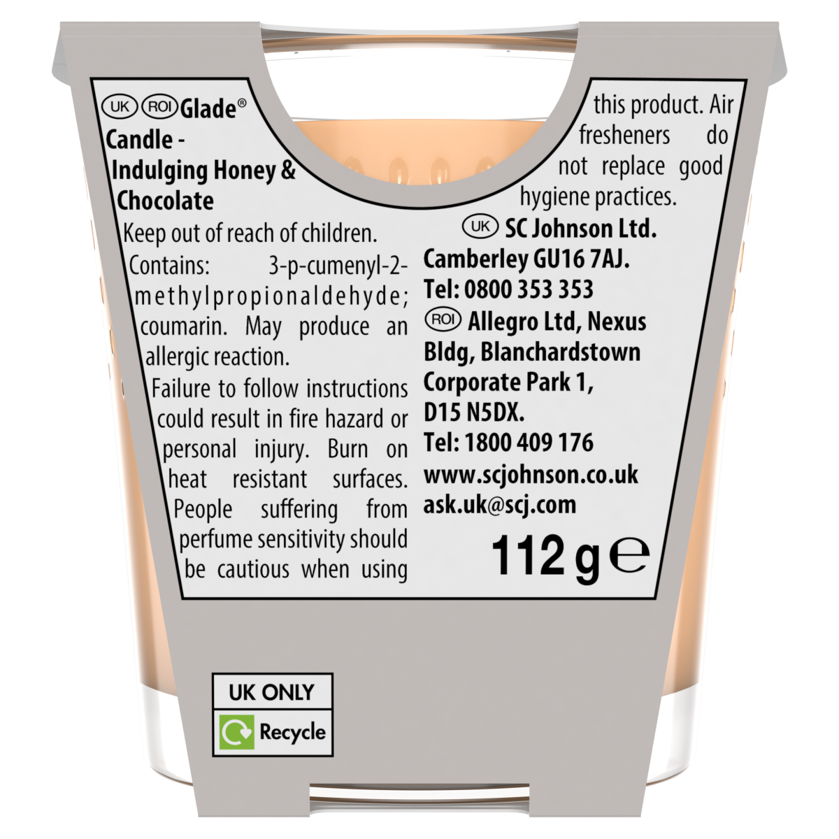 Glade Scented Candle Honey & Chocolate 112g