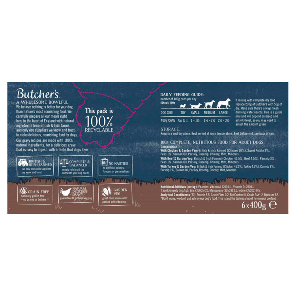 Butcher’s Recipes in Gravy Wet Dog Food Tins 6 x 400g