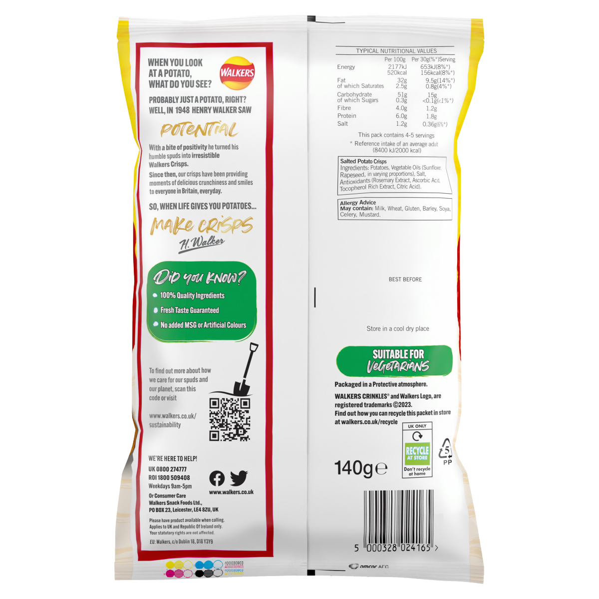 Walkers Crinkles Simply Salted Sharing Bag Crisps 140g