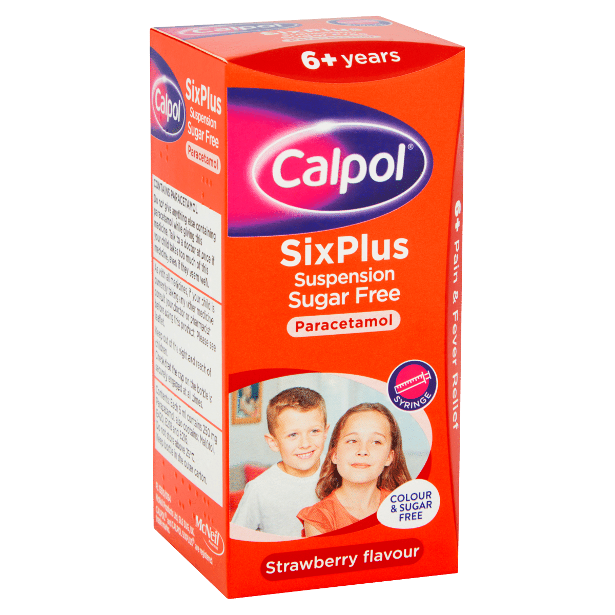Calpol SixPlus Sugar Free Suspension, Paracetamol Medication, 6+ Years, Strawberry Flavour, 80ml