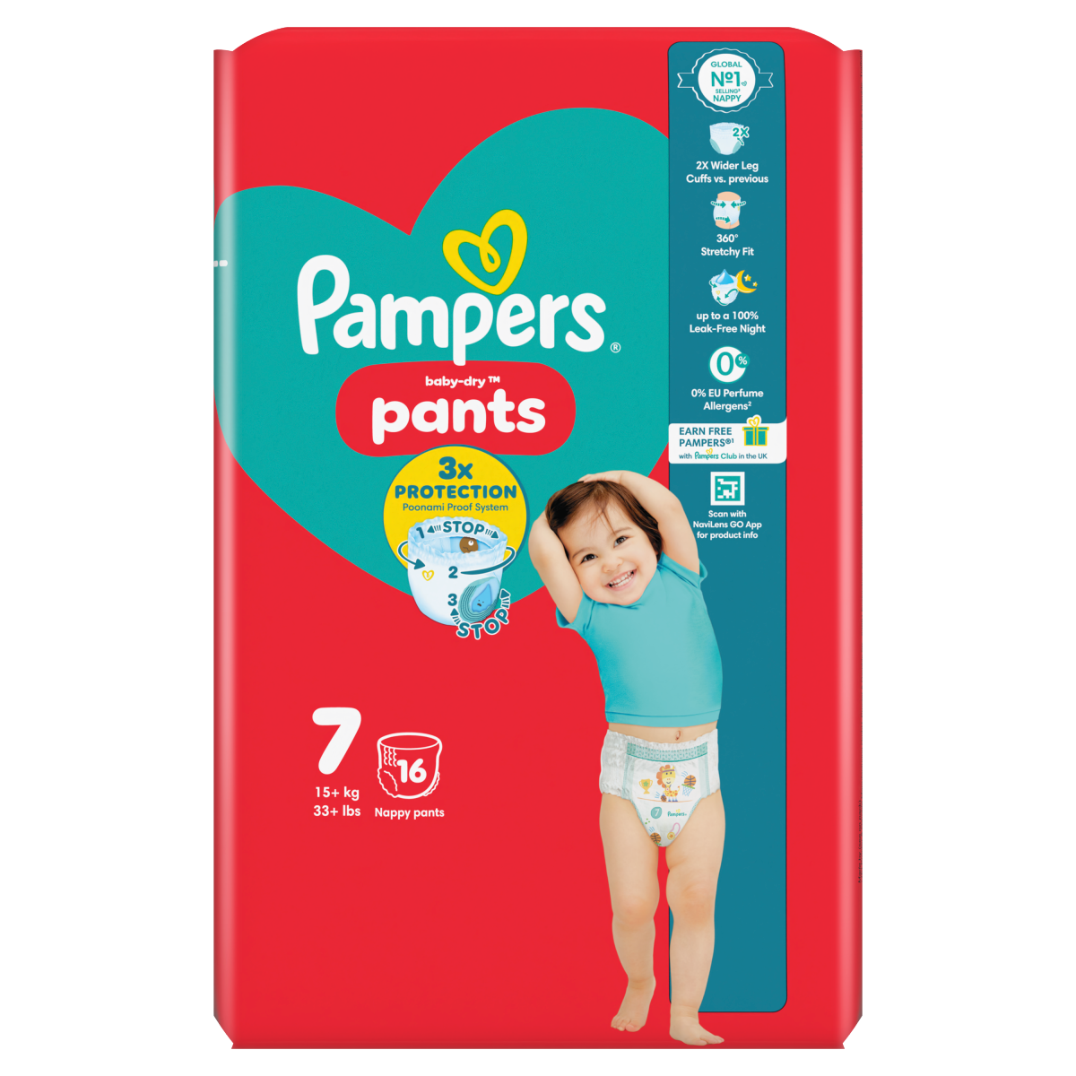 Pampers Baby-Dry Nappy Pants Size 7, 16 Nappies, 15kg+, Carry Pack