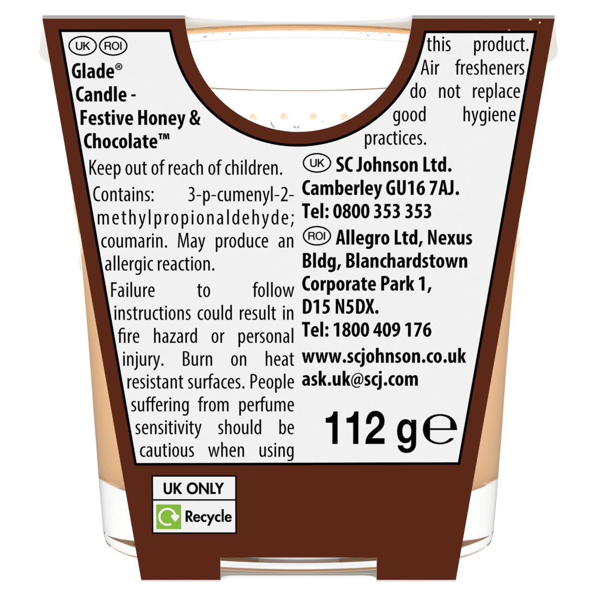 Glade Festive Honey & Chocolate Candle 112g