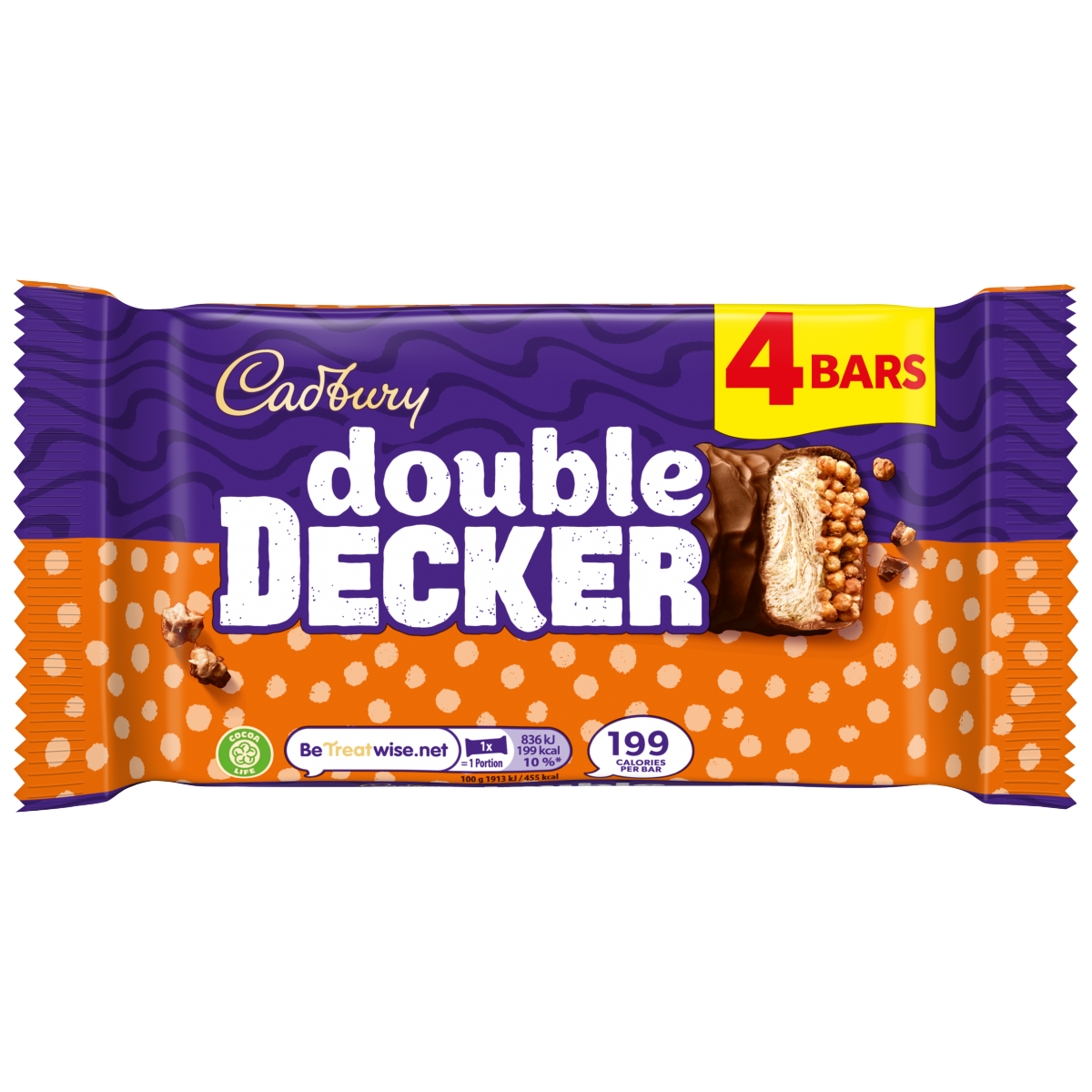 Cadbury Double Decker Chocolate Bar 4 Pack Multipack 174.8g (4 x 44.6g)