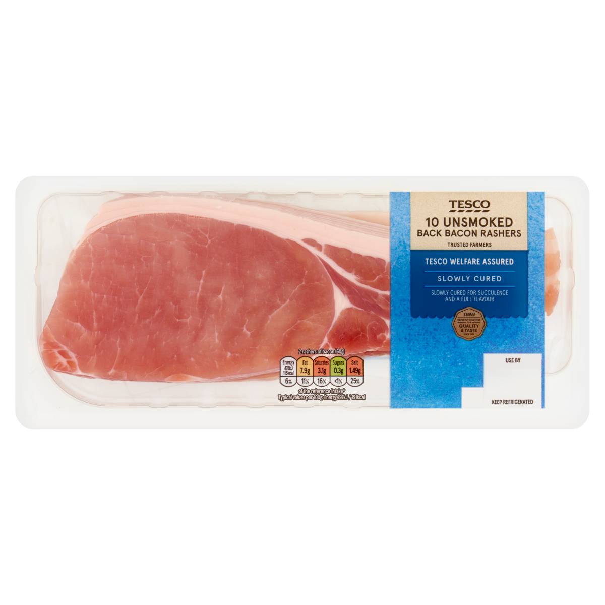 Tesco 10 Unsmoked Back Bacon Rashers 300g