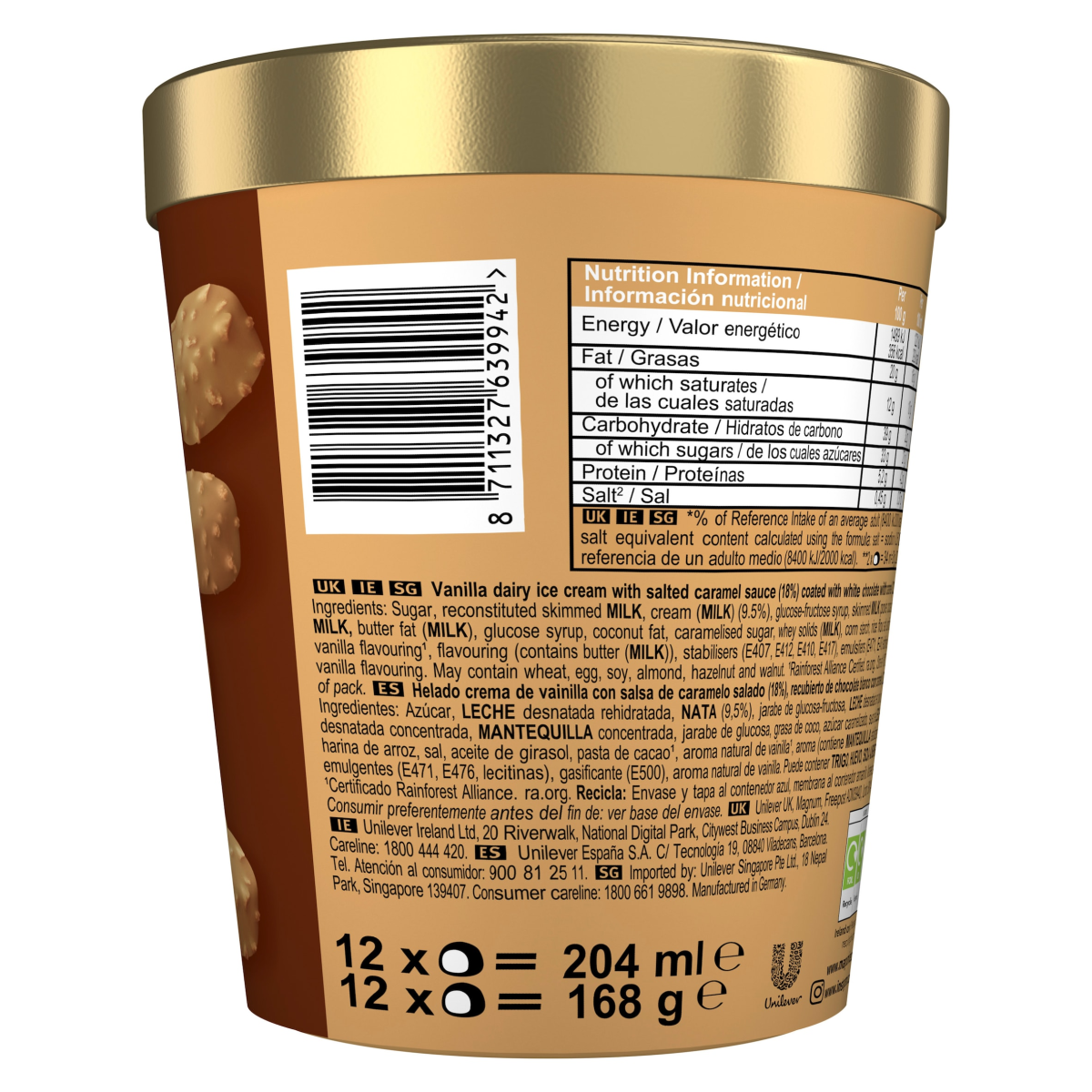 Magnum Bonbon Gold Caramel Billionaire Ice Cream Frozen Snack 12x 17 ml (204 ml)
