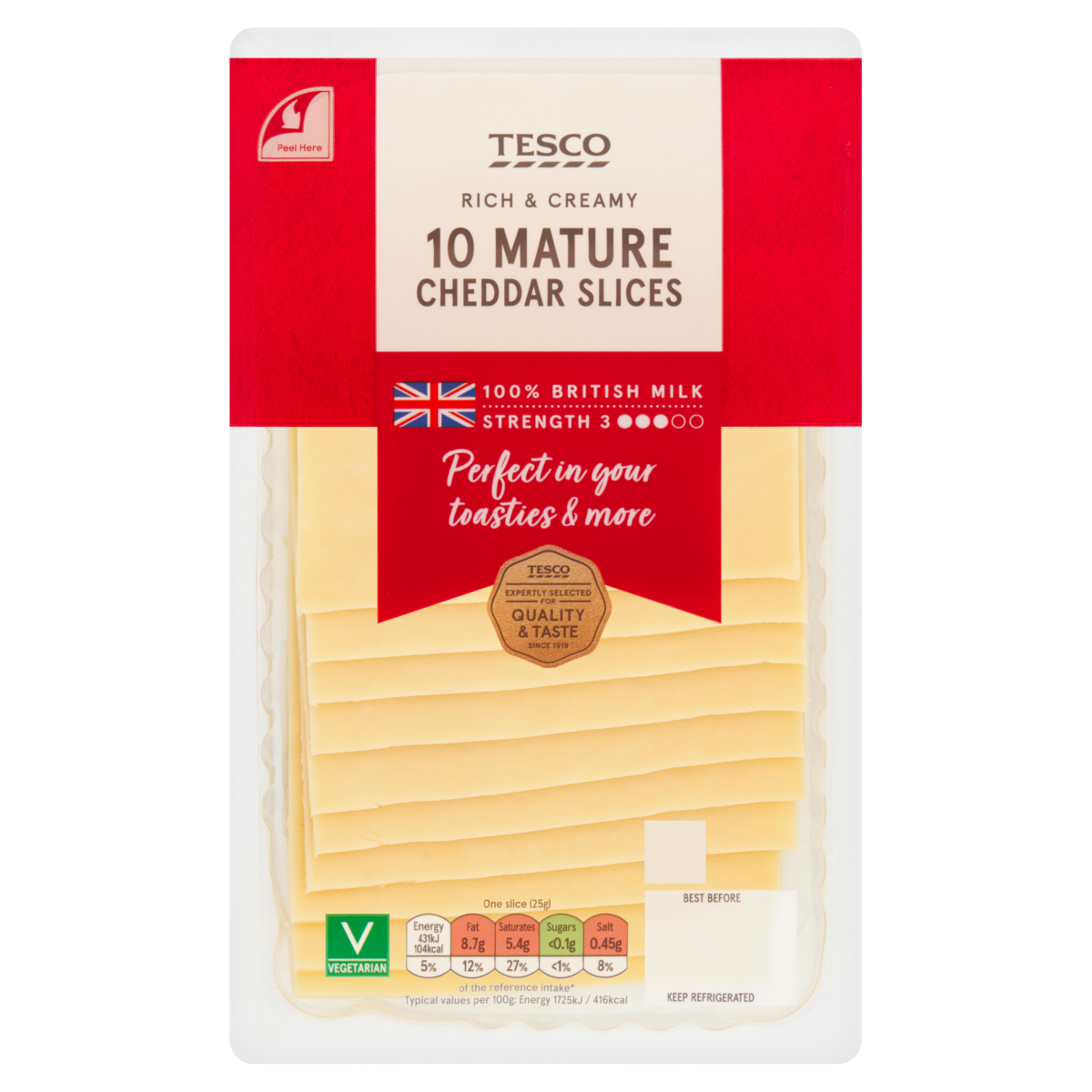 Tesco 10 Mature Cheddar Slices 250g