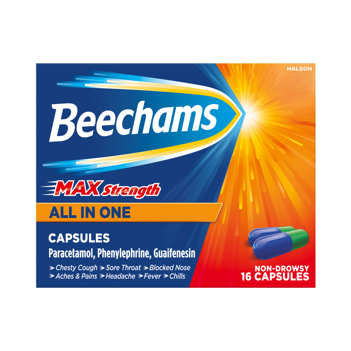 Beechams Max Strength Capsules, Cold & Flu Relief with Paracetamol, 16s