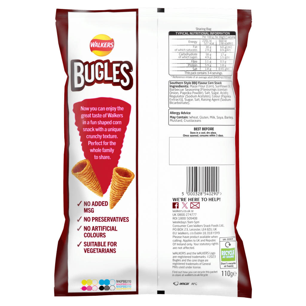 Walkers Bugles Snacks Southern Style BBQ Sharing Crisps 110g