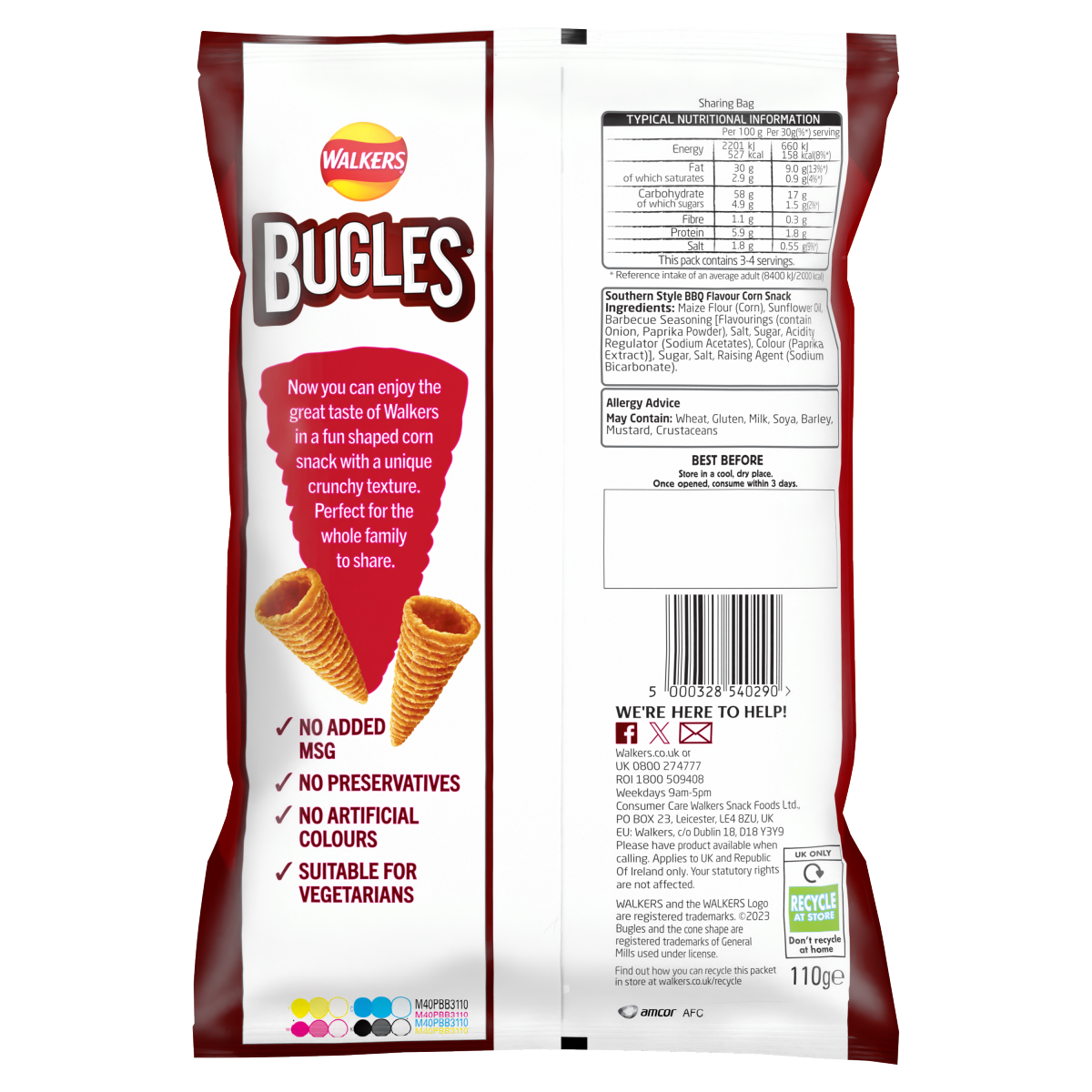Walkers Bugles Snacks Southern Style BBQ Sharing Crisps 110g