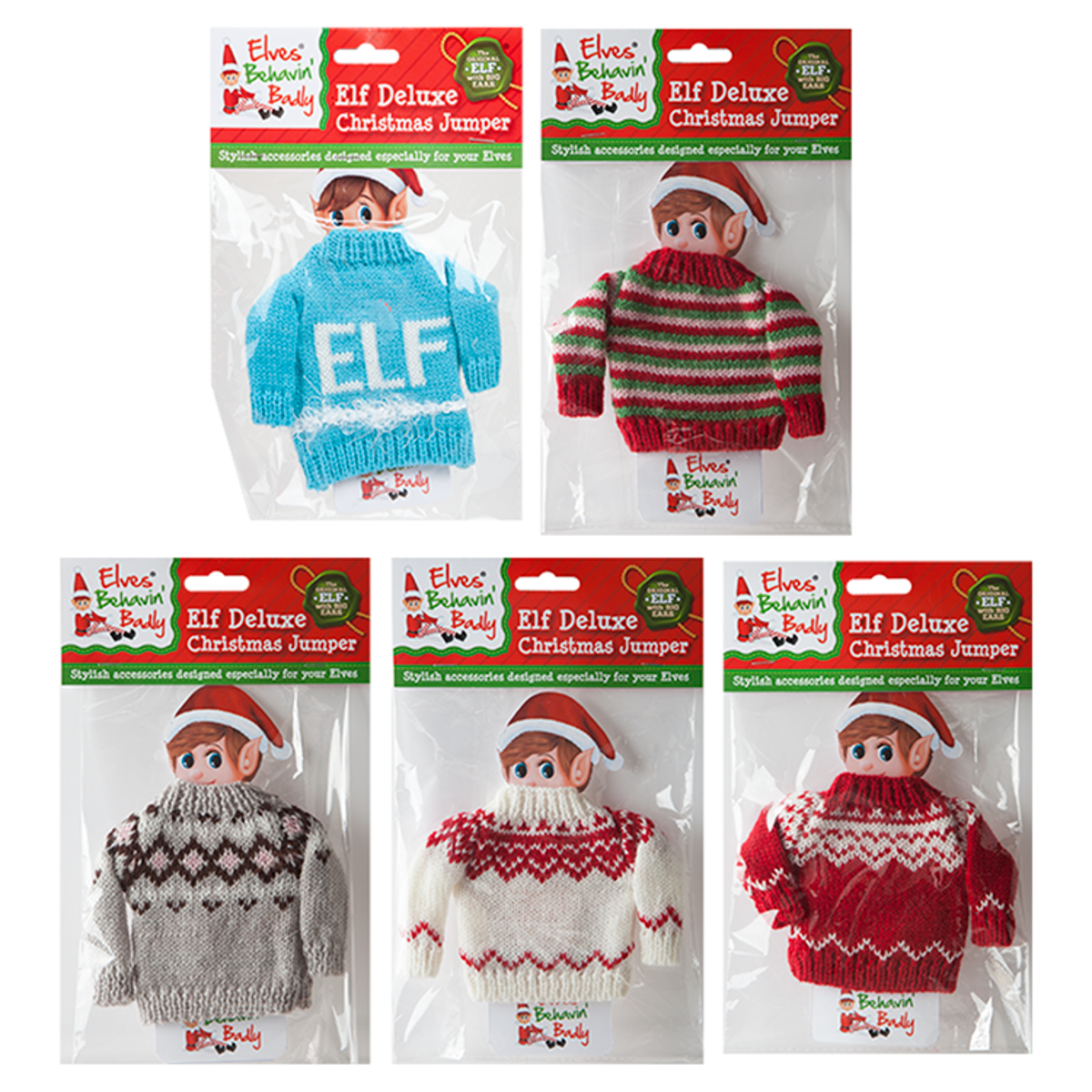 Elves Behavin’ Badly 5 Elf Deluxe Christmas Jumper Assorted