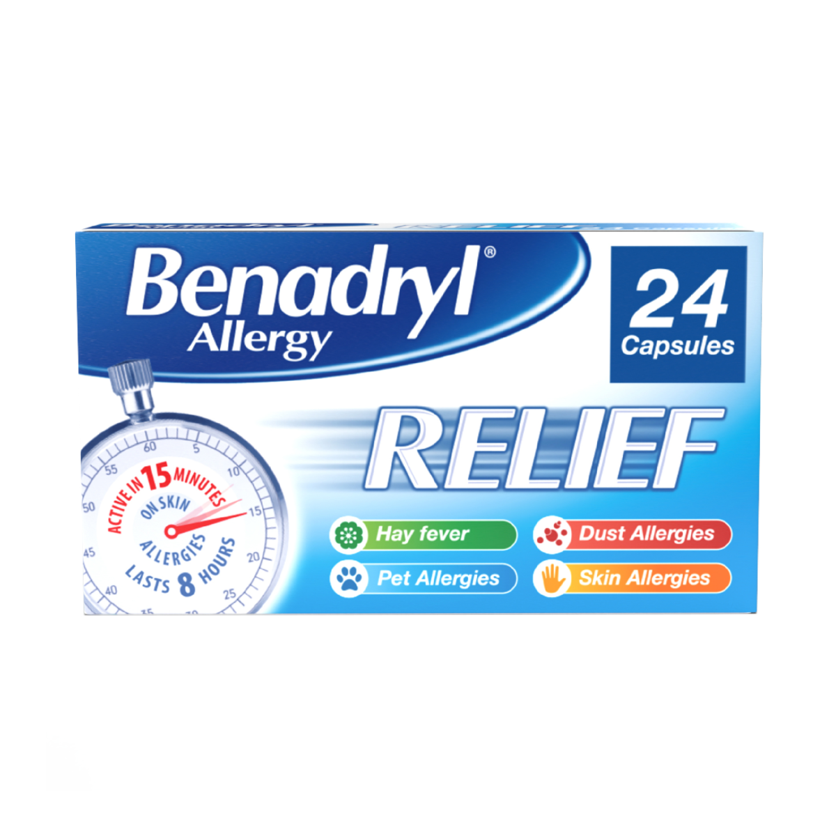 Benadryl Allergy Relief Capsules Fast-Acting Antihistamine 24 Capsules